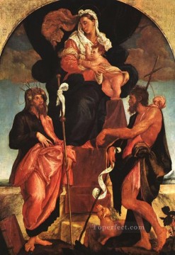 ヤコポ・バッサーノ Painting - 聖母子と聖者ヤコポ・バッサーノ